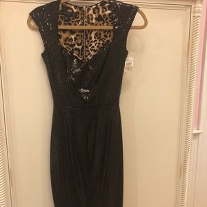 Black v neck sequined dress